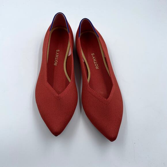 Rothy's The Point Flat in Hot Chili Red Knit Women's Washable Shoes - Size 12 - Picture 2 of 8